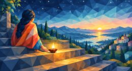 Ilustrasi faset: pelita menanti fajar di anak tangga